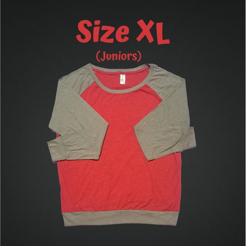 Juniors XL Red Raglan Light & Comfy Long Sleeve Top